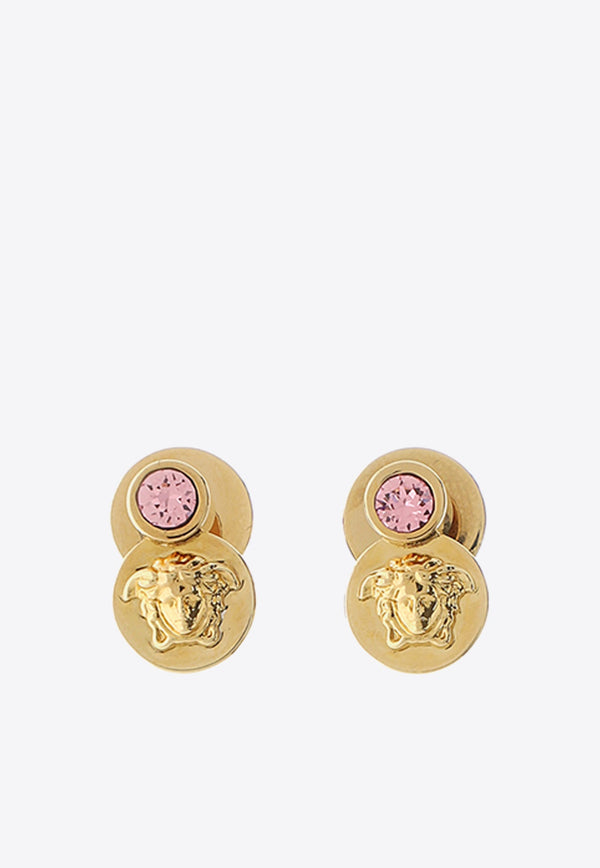 Rhinestone Stud Earrings with Medusa Head