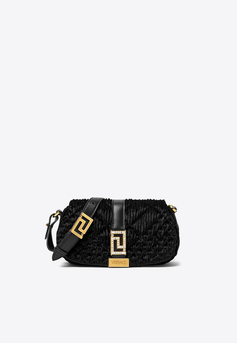 Mini Greca Goddess Crystal-Embellished Shoulder Bag in Velvet