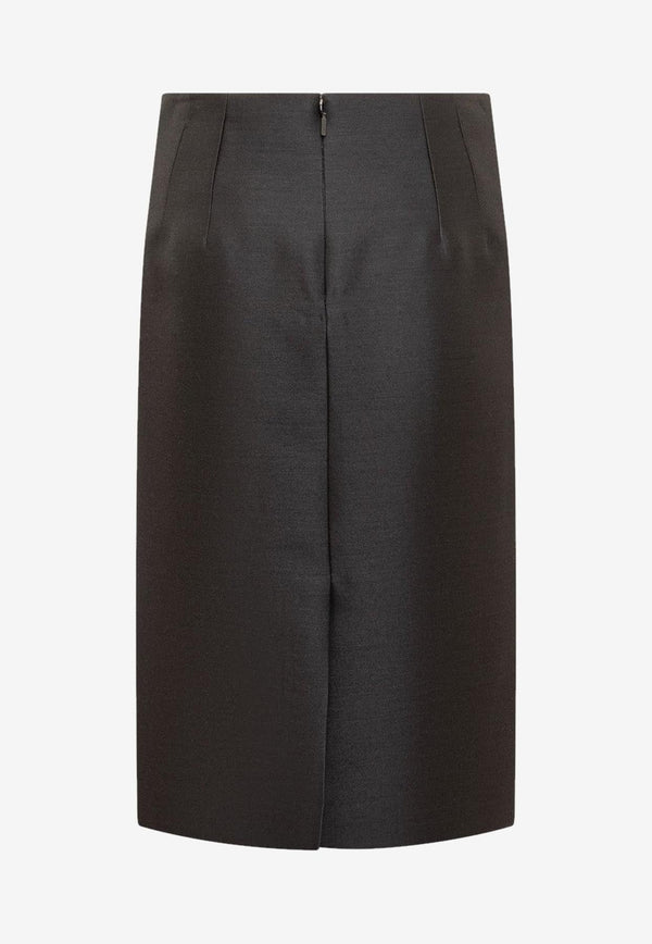 Pencil Wool Silk Midi Skirt