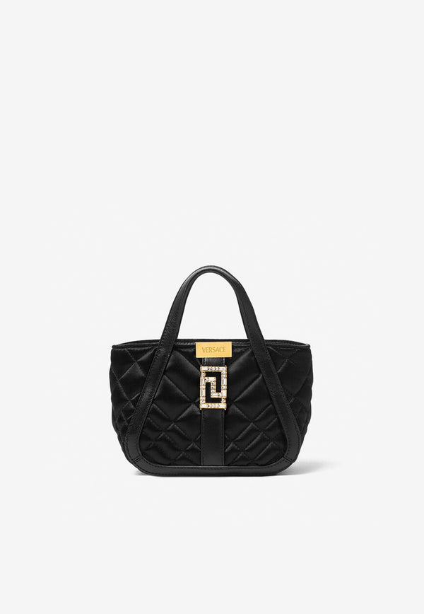 Mini Greca Goddess Top Handle Bag in Quilted Satin