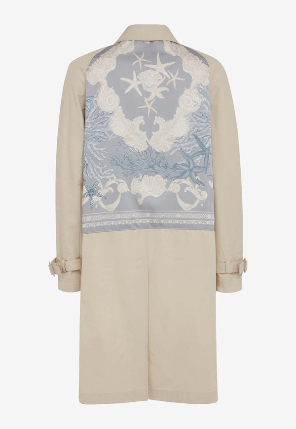 Barocco Sea Print Single-Breasted Trench Coat