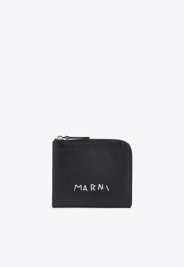 Logo-Embroidered Calf Leather Wallet