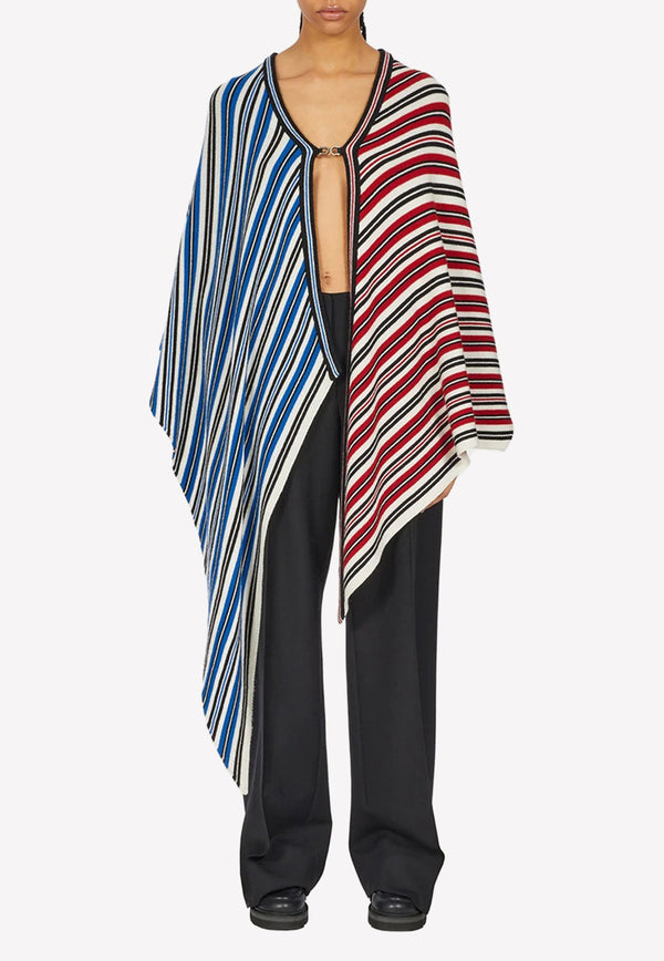 Asymmetric Two-Tone Striped Poncho