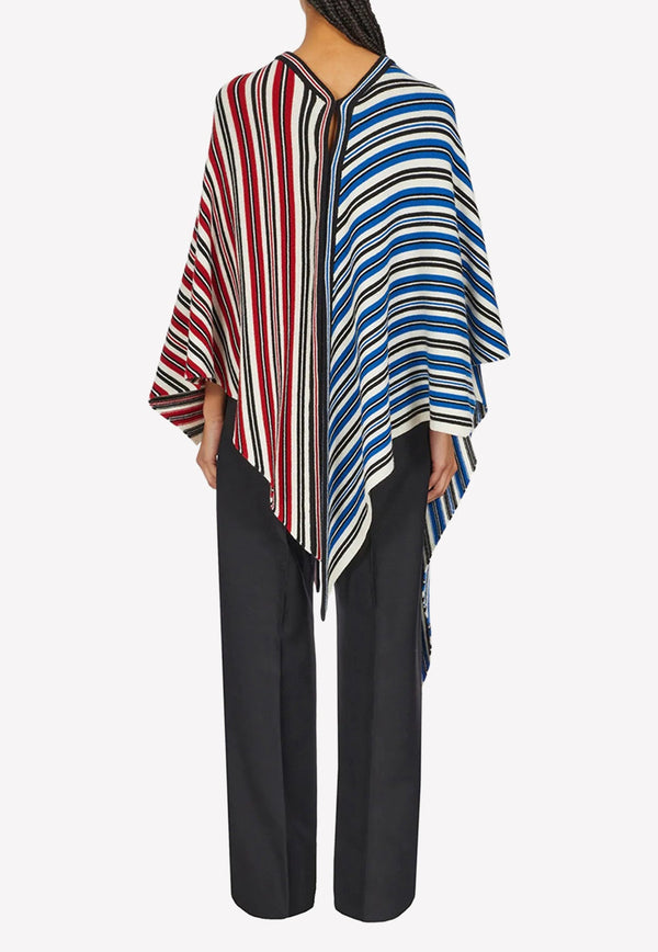 Asymmetric Two-Tone Striped Poncho