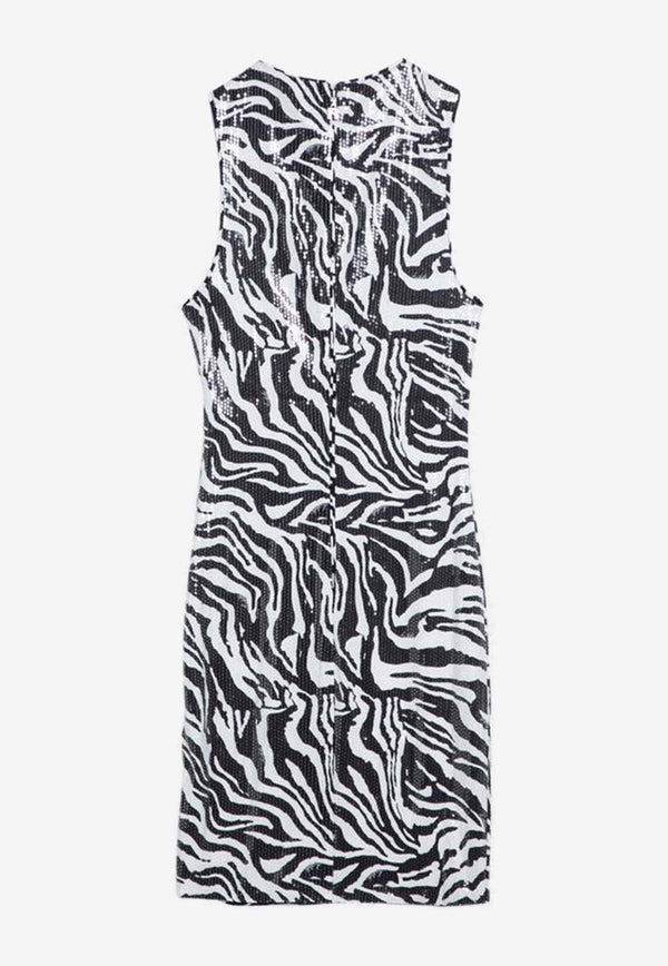 Zebra-Print Sequined Mini Dress