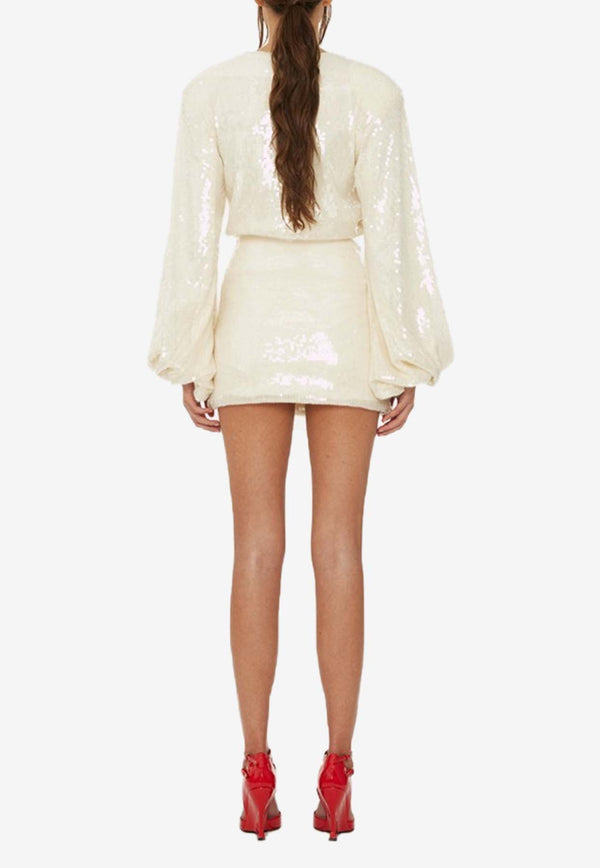 Balloon-Sleeved Sequined Mini Dress