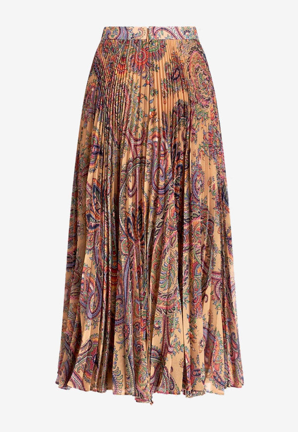 Paisley Pleated Georgette Midi Skirt