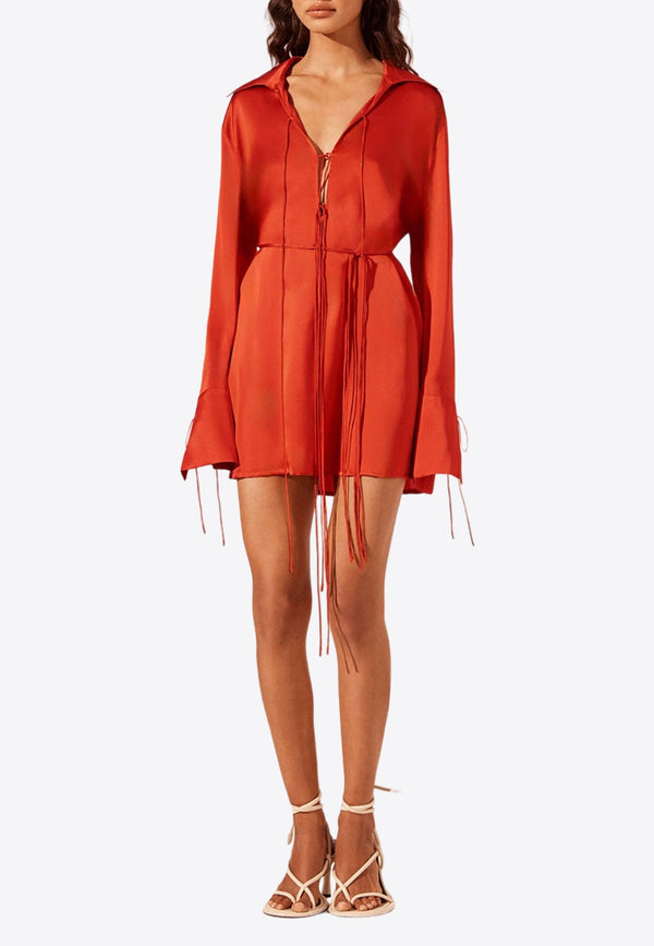 Milenna Silk Shirt Tie Mini Dress