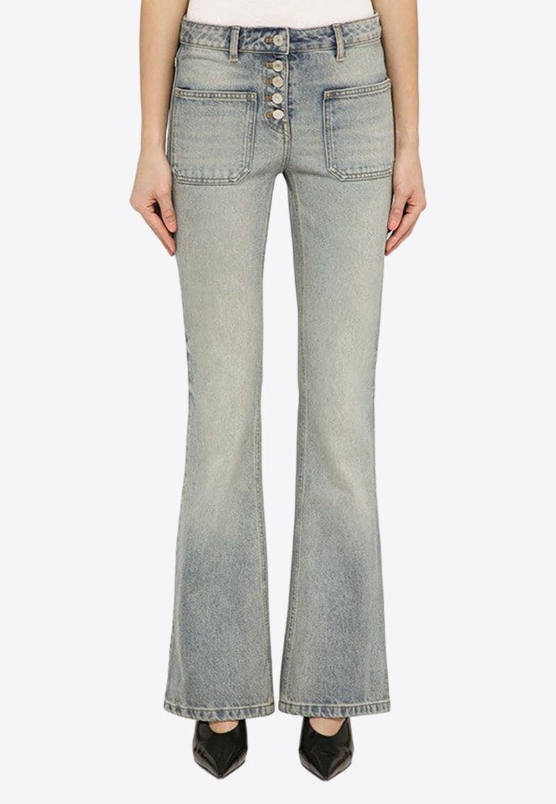 Washed-Effect Flared Jeans