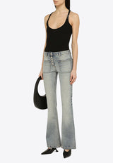 Washed-Effect Flared Jeans