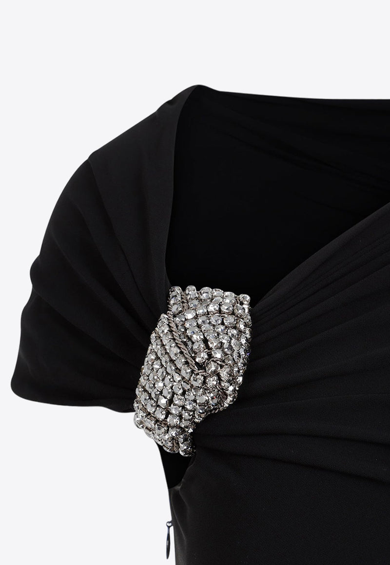 One-Shoulder Crystal Knot Mini Dress