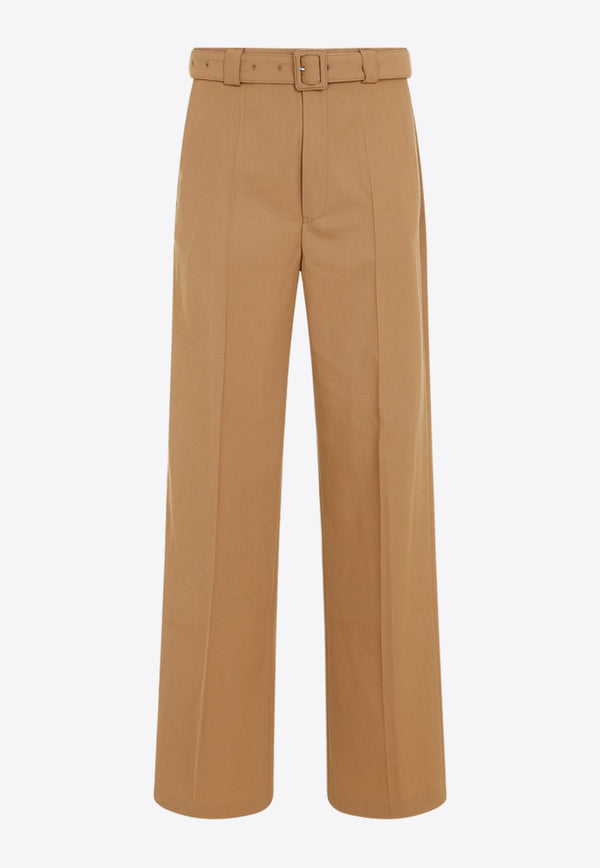 Belted Straight-Leg Wool-Blend Pants