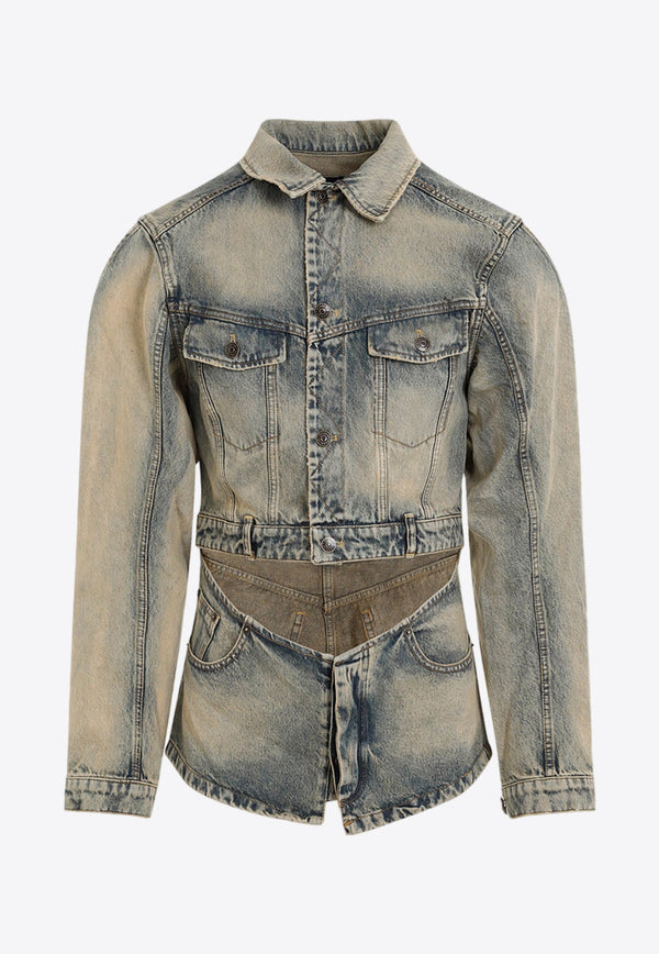 Cut-Out Vintage-Effect Denim Jacket