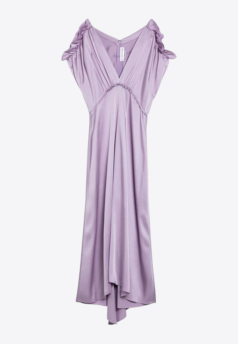 V-neck Ruffled Satin Midi Dress