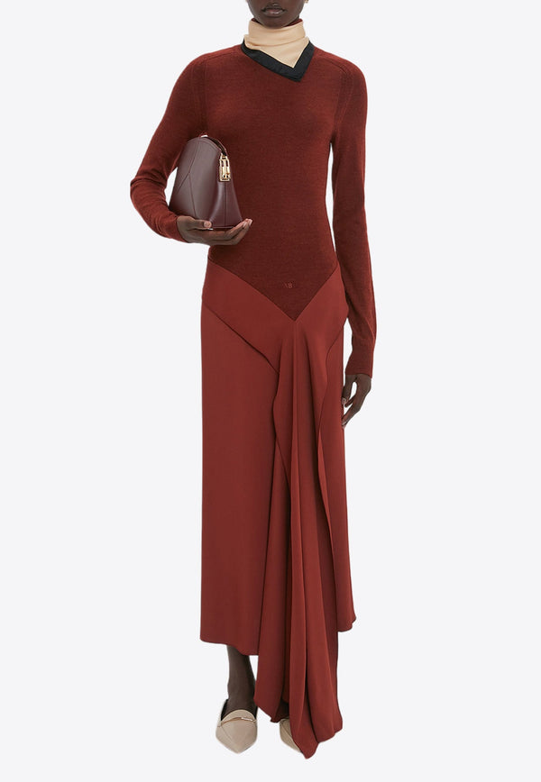 High-Neck Draped Midi Dress