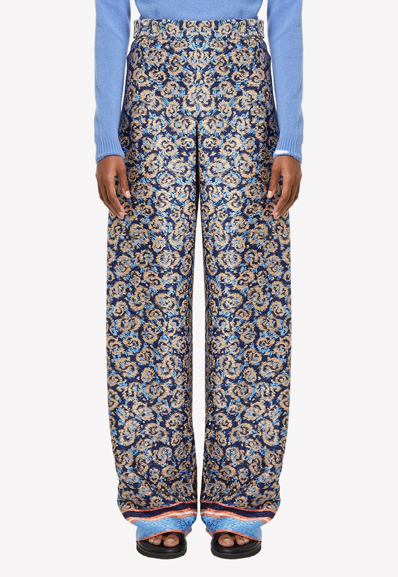 High-Waist Jacquard Silk Pants