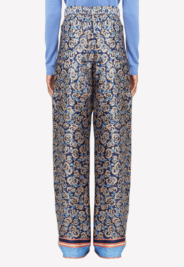 High-Waist Jacquard Silk Pants