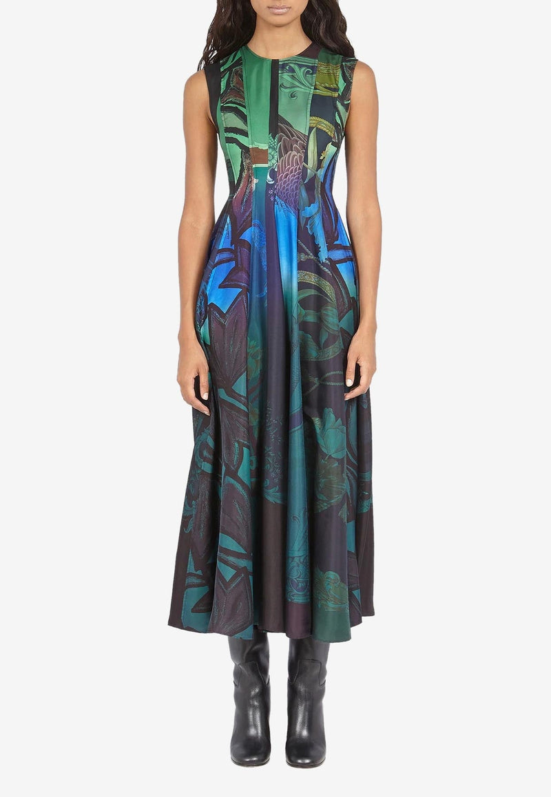 Hand-Printed Silk Midi Dress