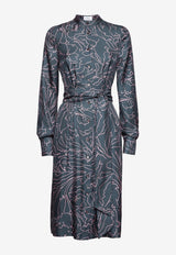 Printed Long-Sleeved Shirt Dress in Silk