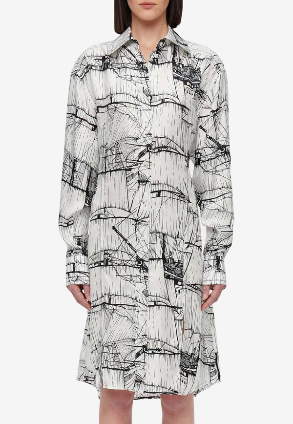 Veliero Print Silk Shirt Dress