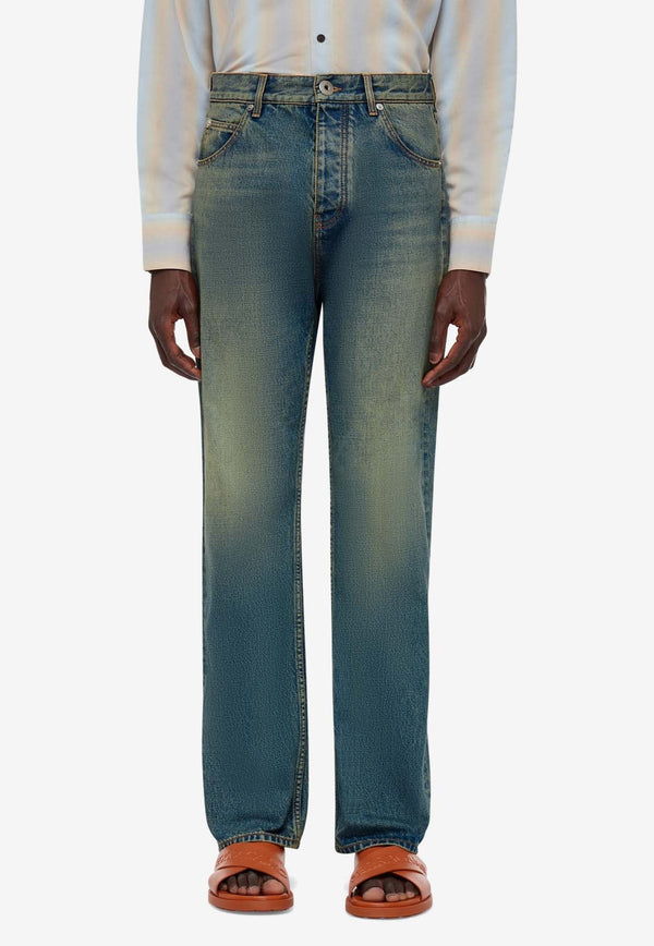 Basic Straight-Leg Faded Jeans