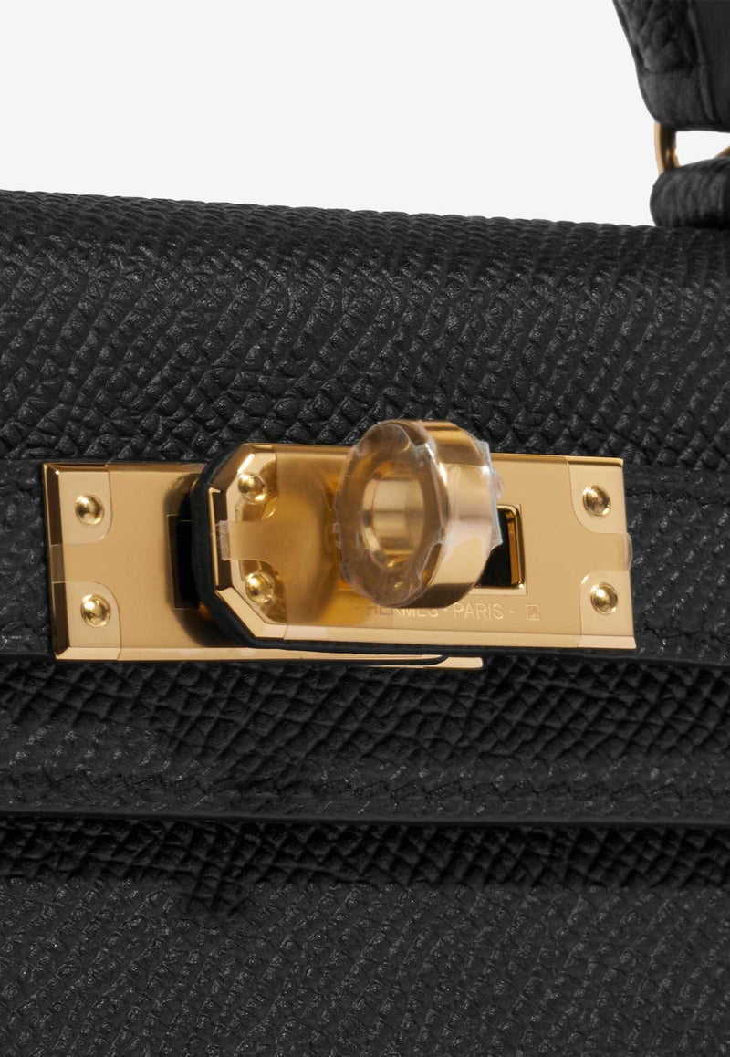 Mini Kelly 20 Top Handle Bag in Black Epsom with Gold Hardware