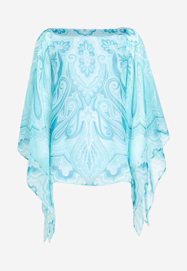 Floral Wave Silk Poncho