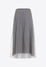 Pleated Silk Organza Midi Skirt