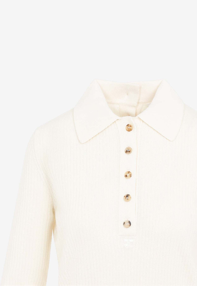 Long-Sleeved Polo Knit Top