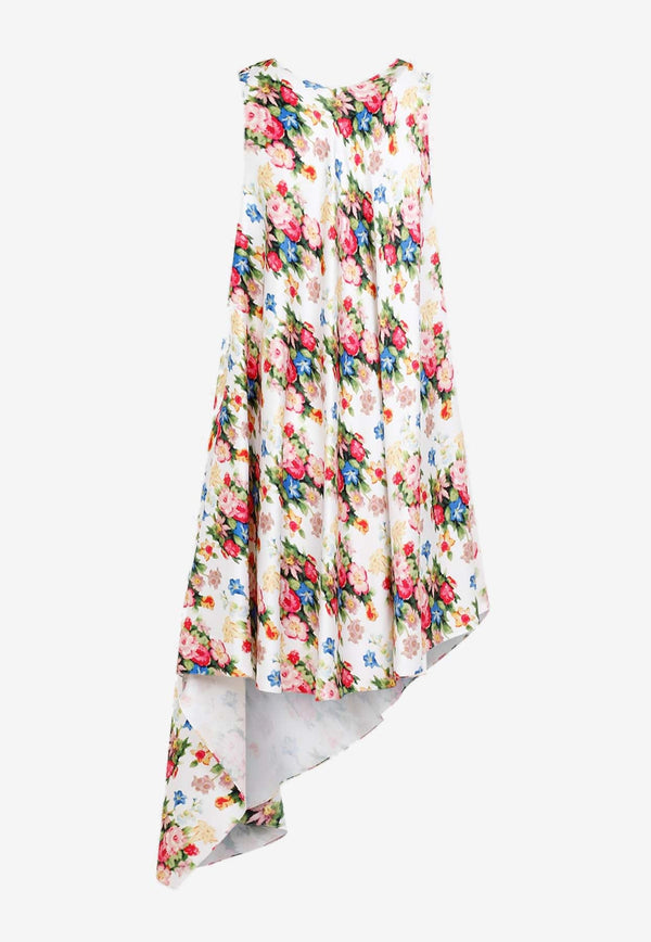 Floral Print Asymmetric Midi Dress