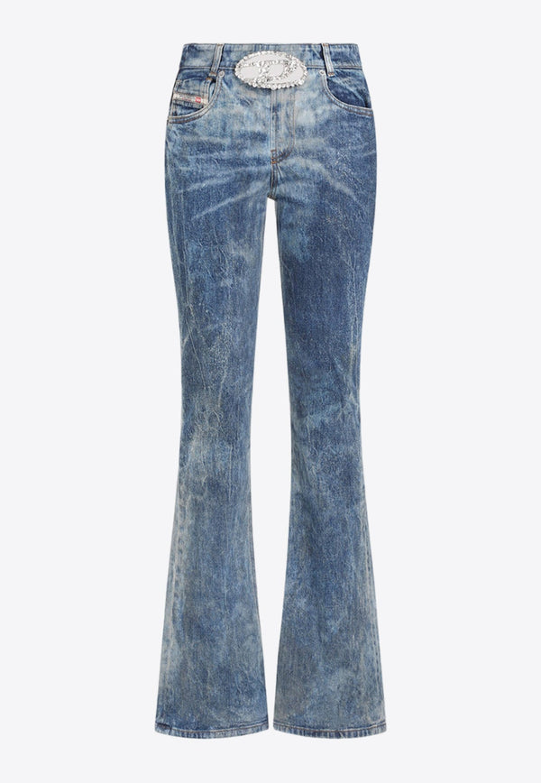 Crystal Logo Washed Flared Jeans