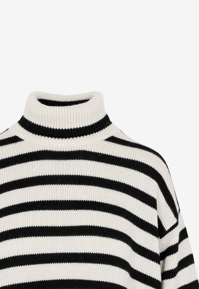 Striped Roll Neck Knit Sweater in Wool Blend