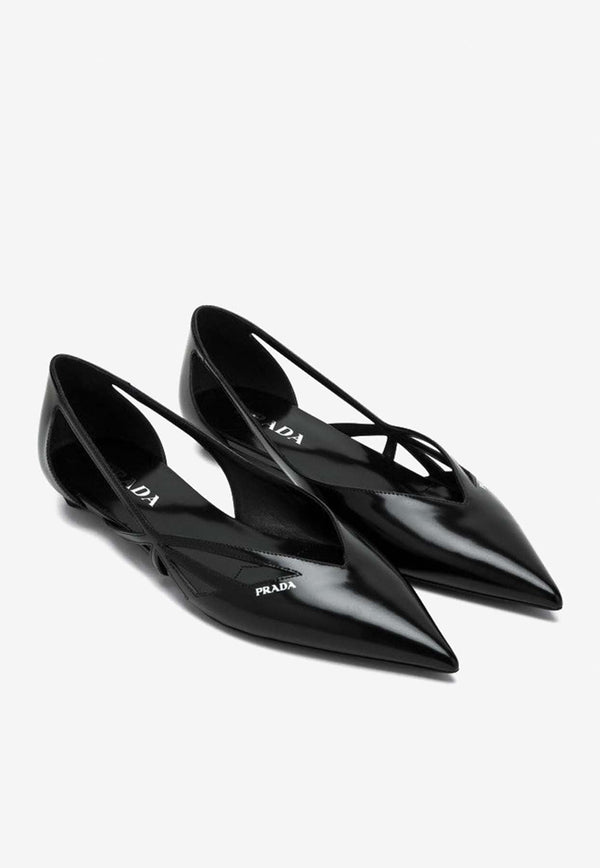 Cut-Out Leather Pointed-Toe Flats