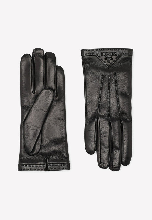 Embossed Logo Leather Gloves