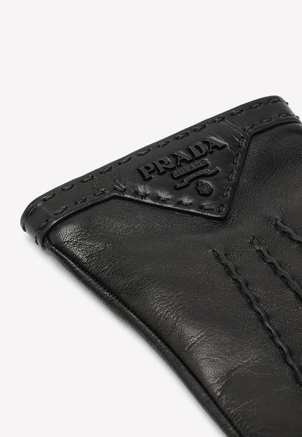 Embossed Logo Leather Gloves