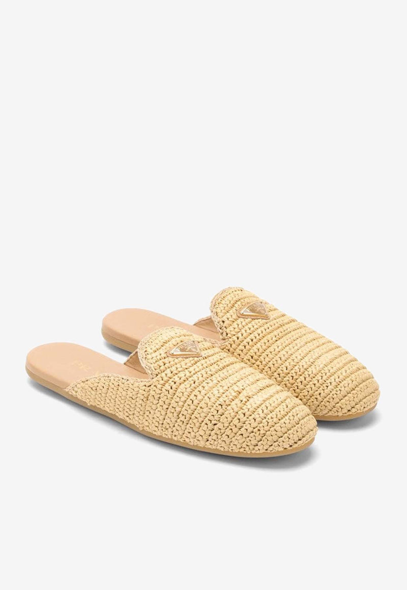 Logo Appliqué Woven Crochet Flat Mules