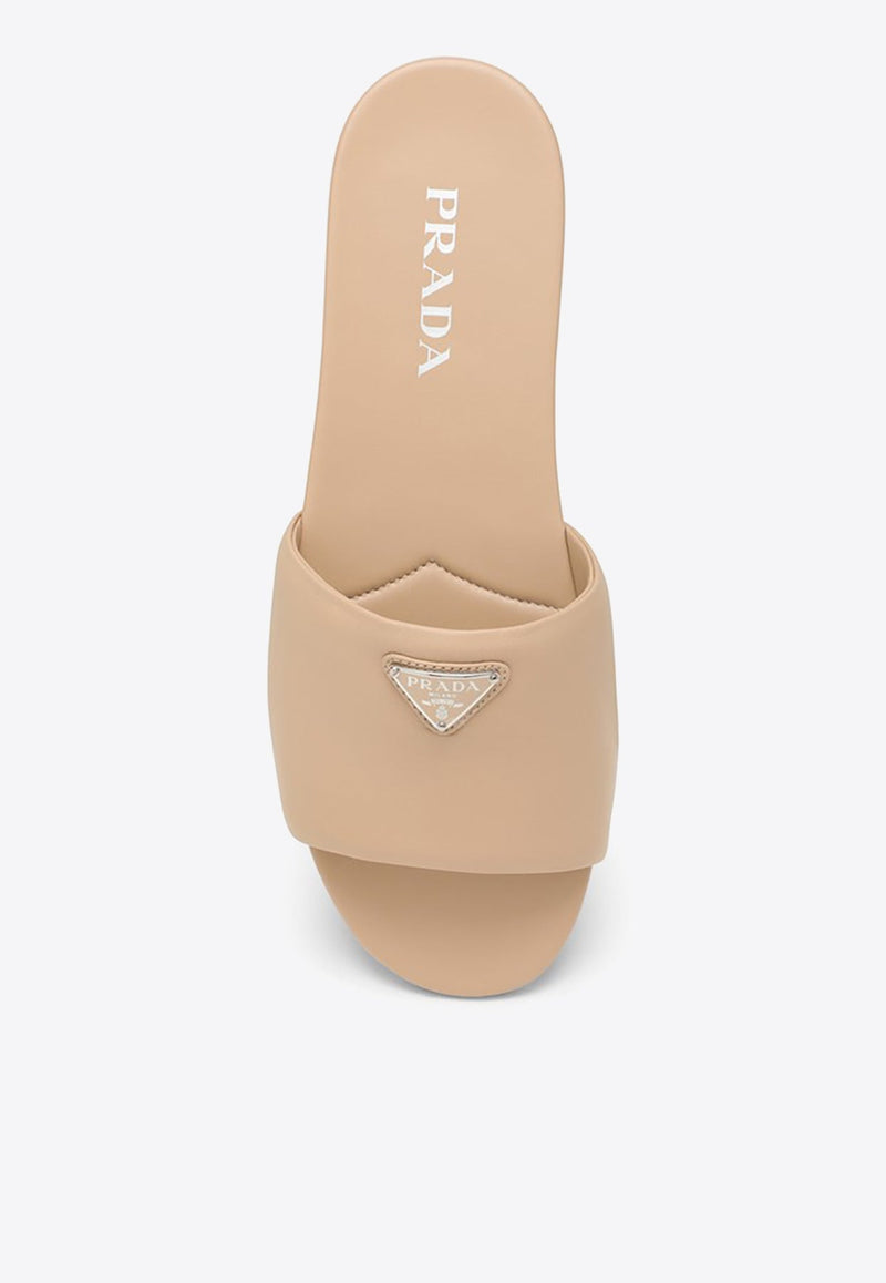 Triangle Logo Leather Flat Sandals