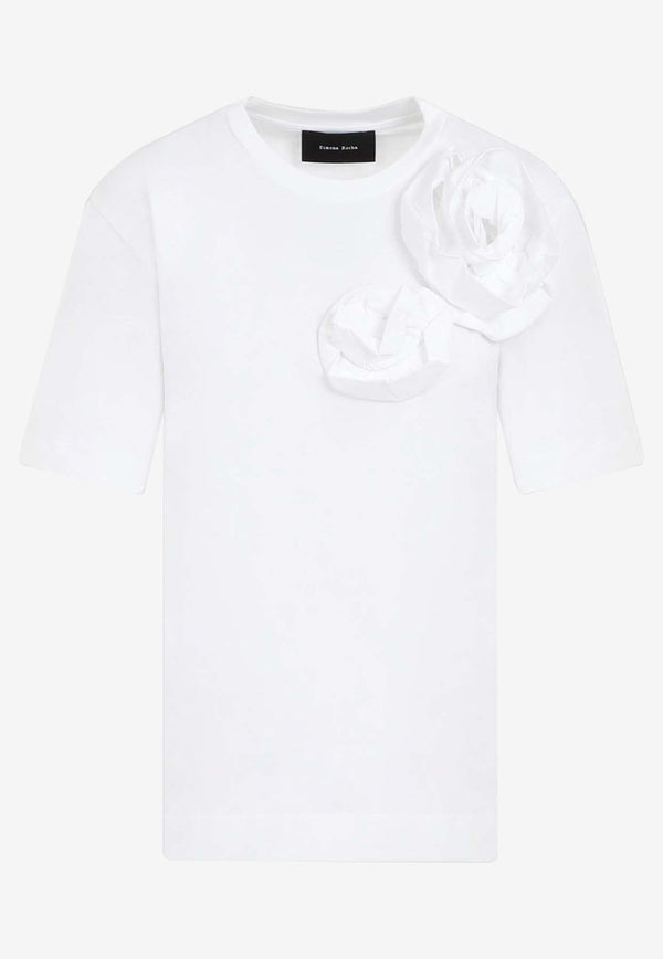 Floral-Applique Crewneck T-shirt