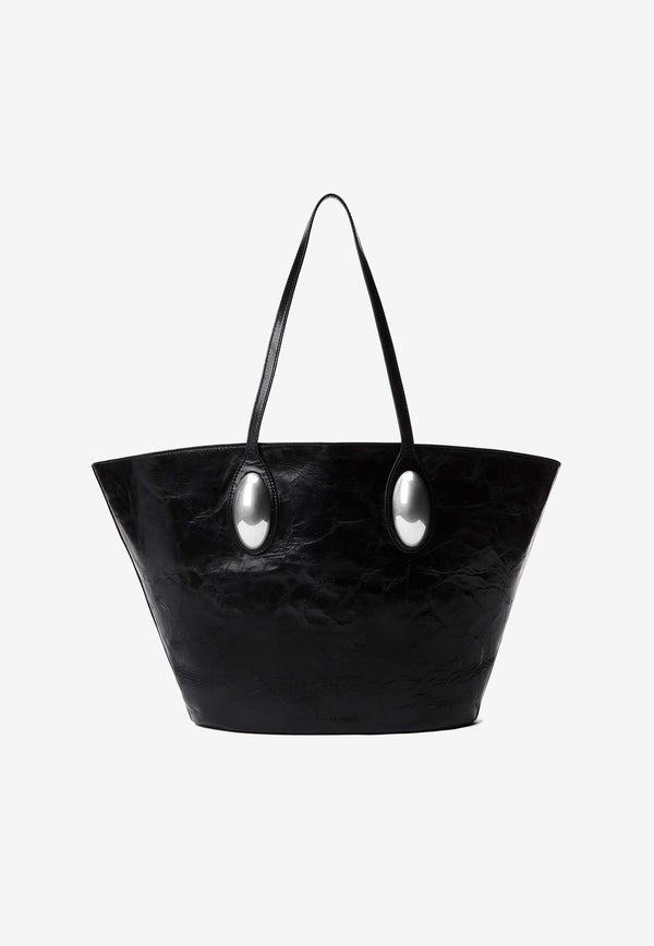 Large Dome Crackled Leather Tote Bag