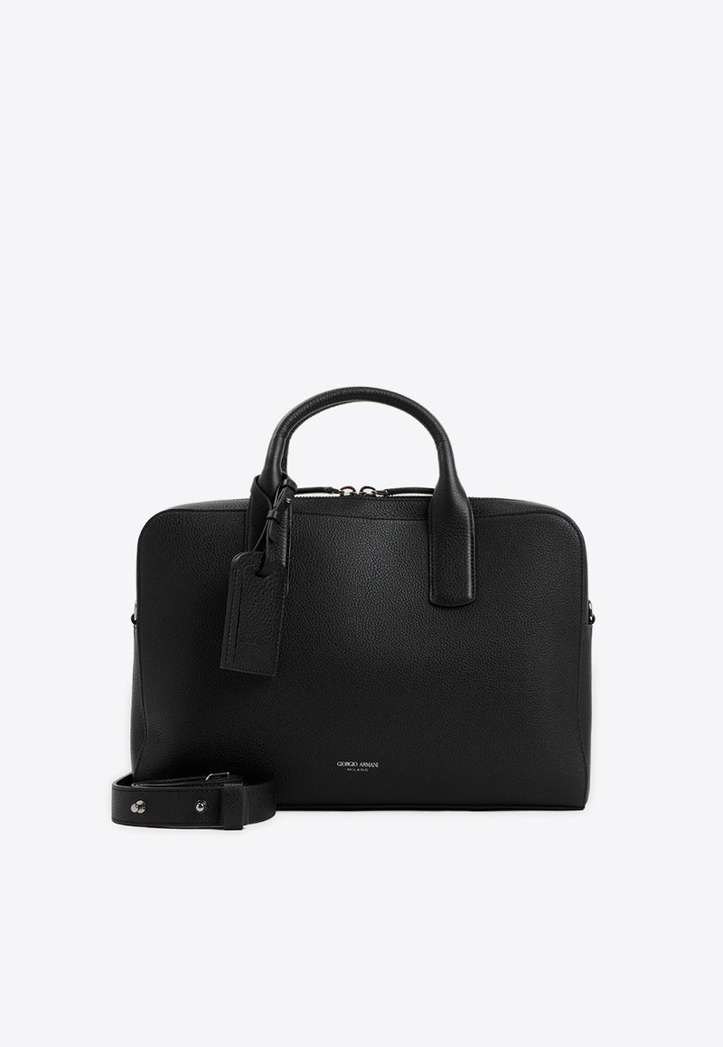 Grained Leather Logo Briefcase