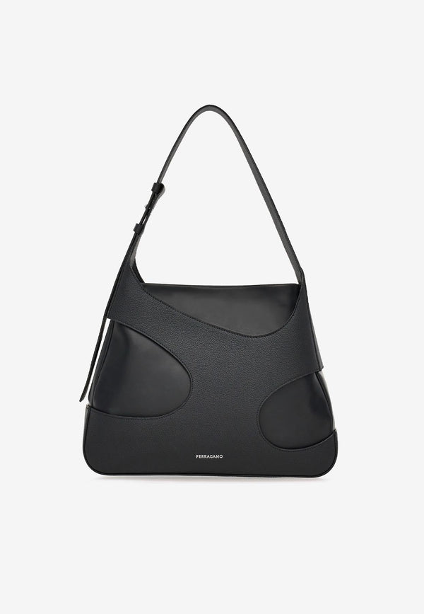 Large Leather Shoulder Bag with Cut-Outs
