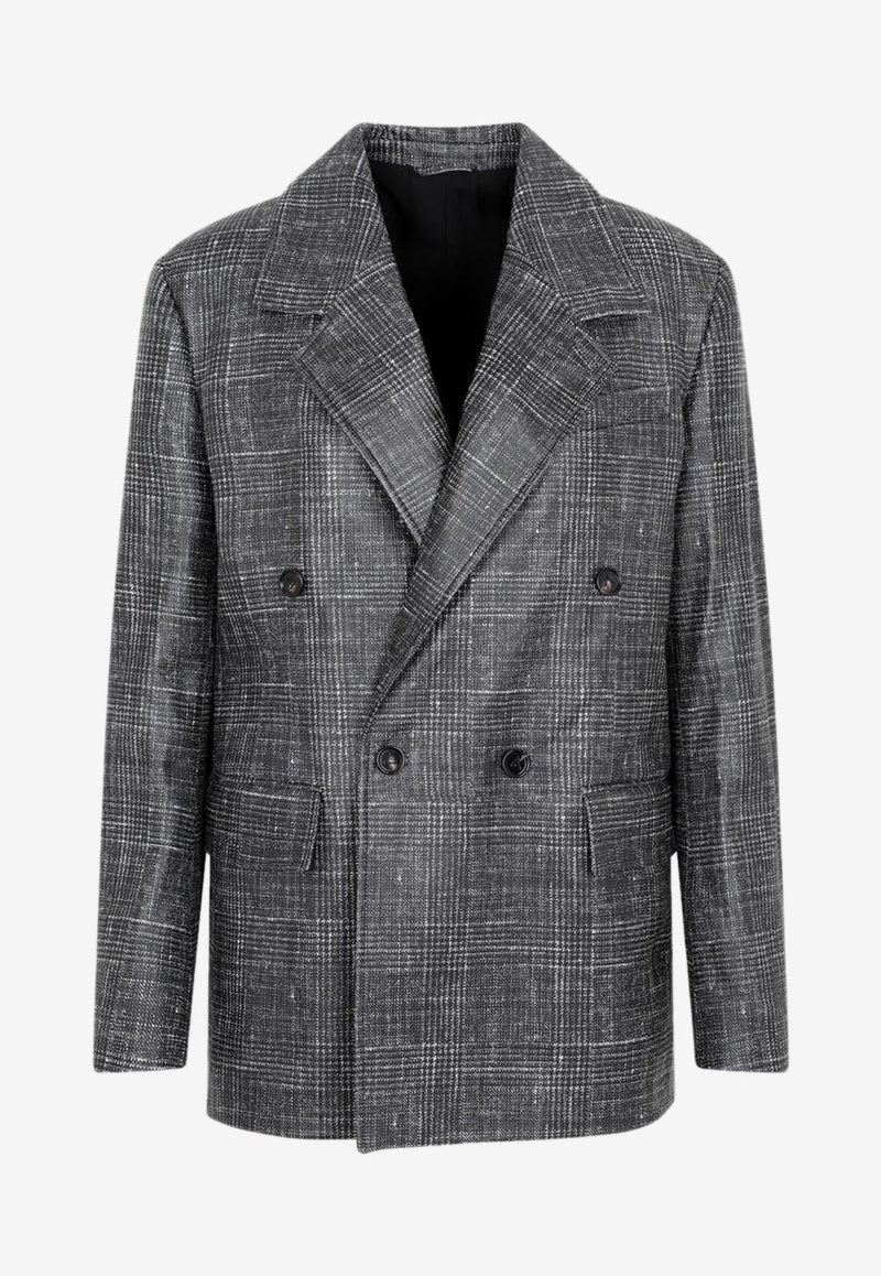 Printed Leather Double-Breasted Blazer