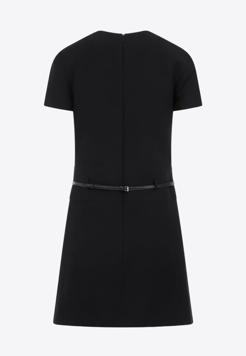 Belted Mini Dress in Wool and Silk