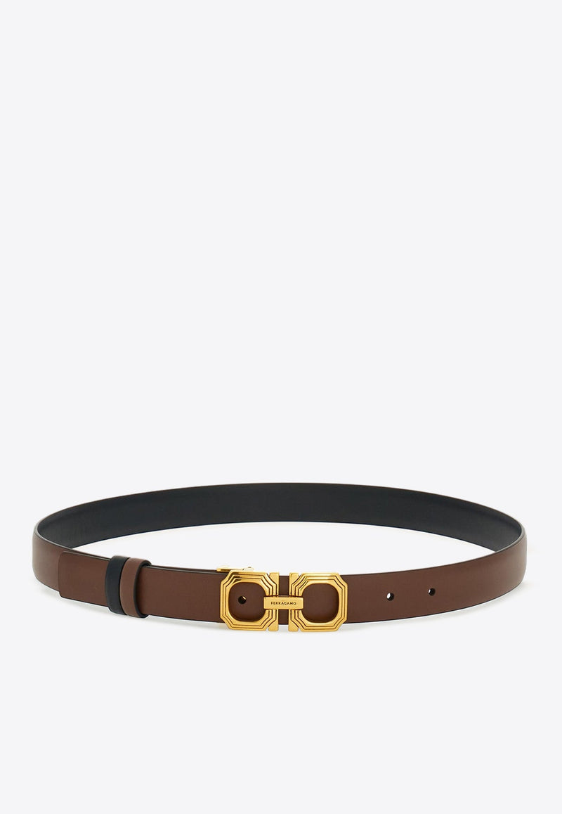 Reversible Gancini-Buckle Leather Belt