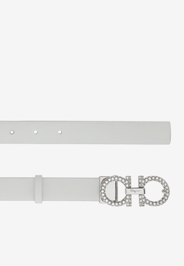 Crystal-Embellished Gancini Reversible Belt