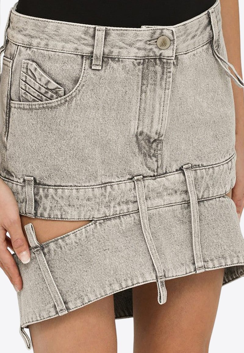 Cut-Out Denim Mini Skirt