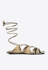 Snakeskin Wraparound Flat Sandals