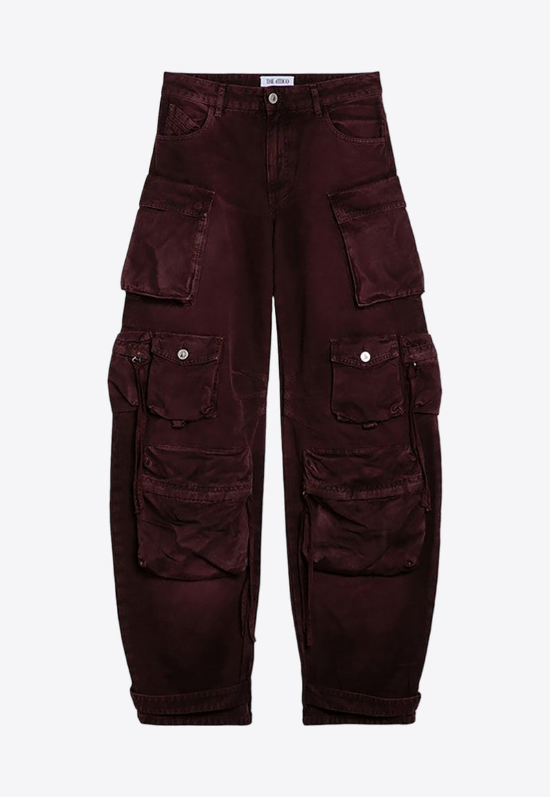 Washed-Effect Denim Cargo Pants