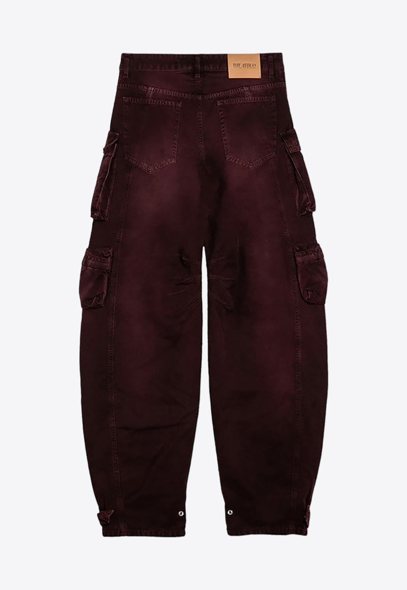 Washed-Effect Denim Cargo Pants