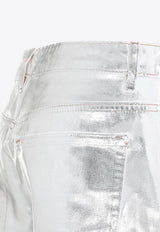 Metallic Curved-Leg Jeans
